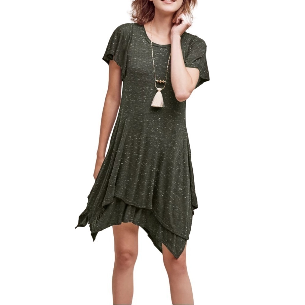 NEW Chelsea and Theodore Cut and Sew Dress Flutter Sleeve Lined Olive Scoop Neck